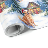 Golden Retriever Rustic Cabin Santa Hat Christmas Cadeaupapier (Rol Hoek)