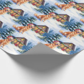 Golden Retriever Rustic Cabin Santa Hat Christmas Cadeaupapier (Hoek)