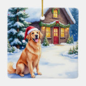 Golden Retriever Rustic Cabin Santa Hat Christmas Keramisch Ornament (Achterkant)