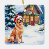 Golden Retriever Rustic Cabin Santa Hat Christmas Keramisch Ornament (Voorkant)