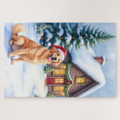 Golden Retriever Rustic Cabin Santa Hat Christmas Legpuzzel (Horizontaal)