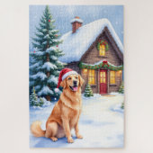 Golden Retriever Rustic Cabin Santa Hat Christmas Legpuzzel (Verticaal)