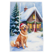 Golden Retriever Rustic Cabin Santa Hat Christmas Medium Cadeauzakje (Achterkant)