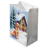Golden Retriever Rustic Cabin Santa Hat Christmas Medium Cadeauzakje (Achterkant Gekanteld)