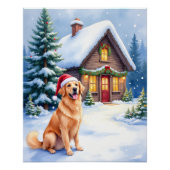 Golden Retriever Rustic Cabin Santa Hat Christmas Perfect Poster (Voorkant)