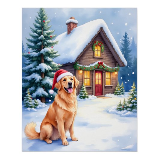 Golden Retriever Rustic Cabin Santa Hat Christmas Perfect Poster (Voorkant)