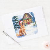 Golden Retriever Rustic Cabin Santa Hat Christmas Vierkante Sticker (Envelop)