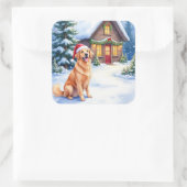 Golden Retriever Rustic Cabin Santa Hat Christmas Vierkante Sticker (Tas)