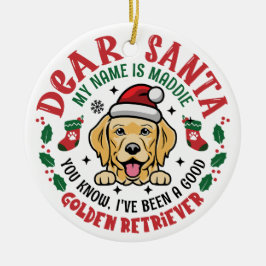 Golden Retriever Santa Christmas Aangepaste naam Keramisch Ornament