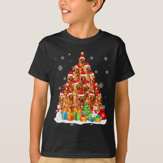 Golden Retriever Santa Christmas Tree Lights Dog X T-shirt (Voorkant)