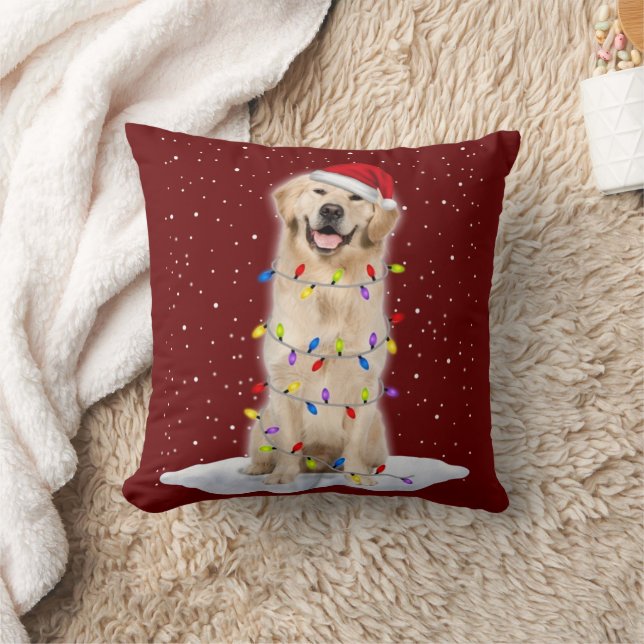 Golden retriever Santa Christmas Tree Lights Xmas Kussen (Deken)