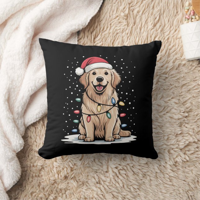Golden Retriever Santa Christmas Tree Lights Xmas Kussen (Deken)