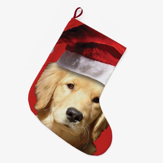 Golden Retriever Santa Claus Grote Kerstsok (Voorkant (Hangend))