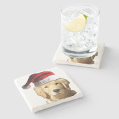 Golden Retriever Santa Claus Stenen Onderzetter (Zijkant)