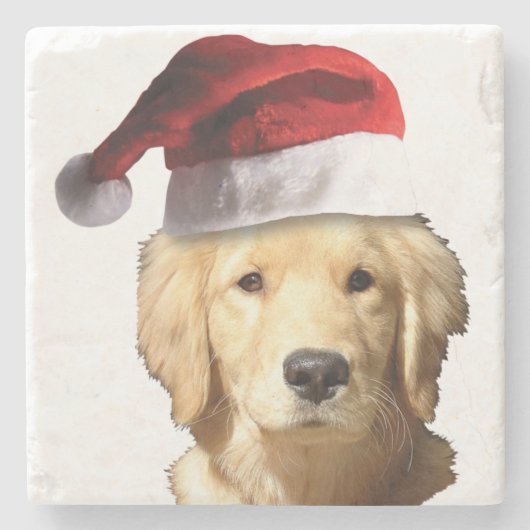 Golden Retriever Santa Claus Stenen Onderzetter (Voorkant)