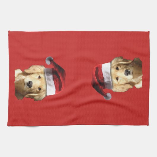 Golden Retriever Santa Claus Theedoek (Horizontaal)