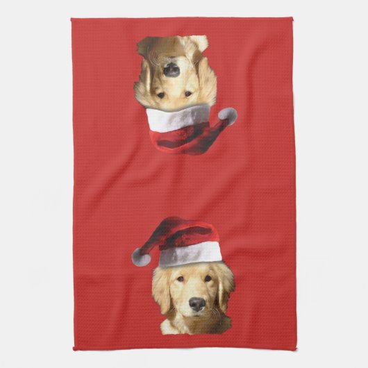 Golden Retriever Santa Claus Theedoek (Verticaal)