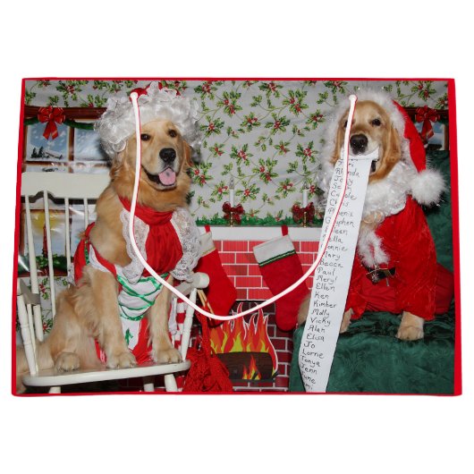Golden Retriever Santa en Mrs Claus Large Cadeautasje (Voorkant)