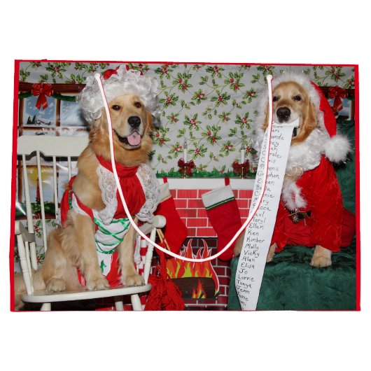 Golden Retriever Santa en Mrs Claus Large Cadeautasje (Achterkant)
