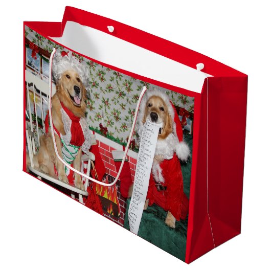 Golden Retriever Santa en Mrs Claus Large Cadeautasje (Voorkant Gekanteld)