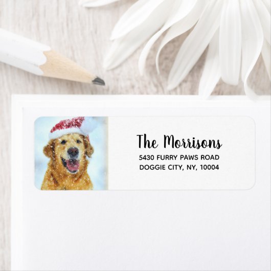 Golden Retriever Santa Hat, Aangepast retouradres Etiket (Insitu)