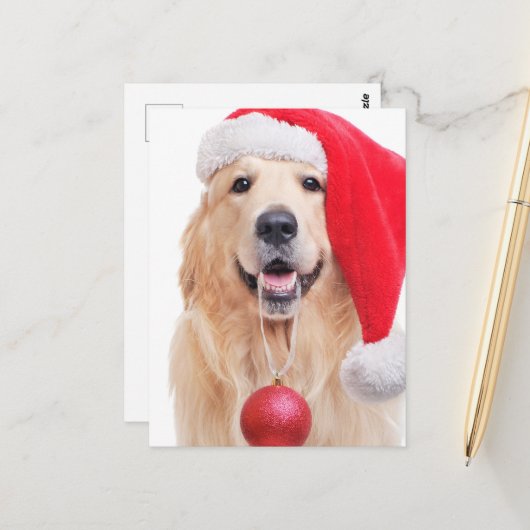 Golden Retriever Santa Hat Briefkaart (Voorkant / Achterkant in situ)