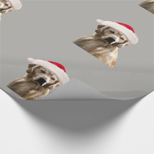 Golden Retriever Santa Hat Gift Wrap Paper Grey Cadeaupapier (Hoek)