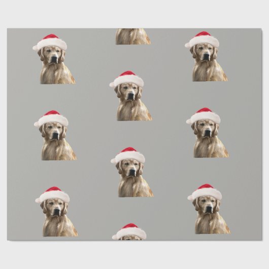 Golden Retriever Santa Hat Gift Wrap Paper Grey Cadeaupapier (Vlak)