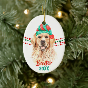 Golden Retriever Santa Hat Holiday String Beads Keramisch Ornament