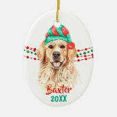 Golden Retriever Santa Hat Holiday String Beads Keramisch Ornament (Voorkant)