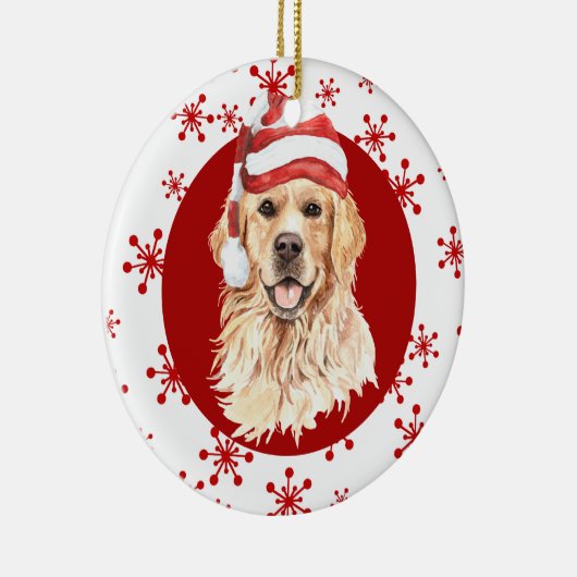 Golden Retriever Santa Hat Red Snowflake Keramisch Ornament (Rechts)