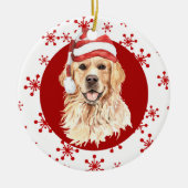 Golden Retriever Santa Hat Red Snowflake Keramisch Ornament (Voorkant)