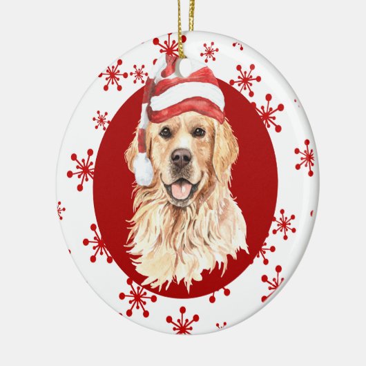Golden Retriever Santa Hat Red Snowflake Keramisch Ornament (Links)