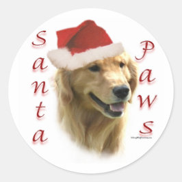 Golden Retriever Santa Paws Ronde Sticker