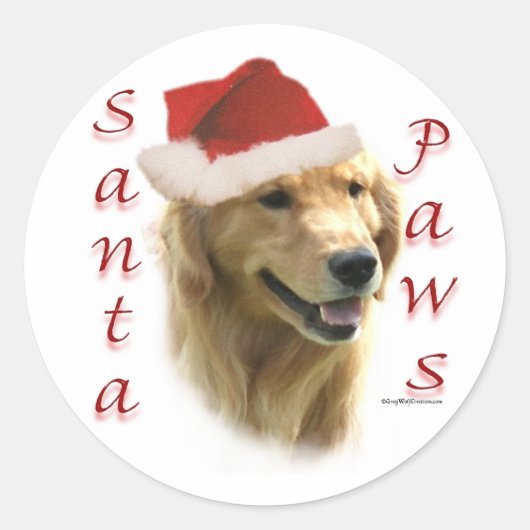Golden Retriever Santa Paws Ronde Sticker (Voorkant)