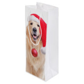 Golden Retriever Santa Wine Gift Bag Wijn Cadeautas (Achterkant Gekanteld)