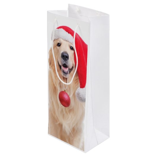 Golden Retriever Santa Wine Gift Bag Wijn Cadeautas (Achterkant Gekanteld)