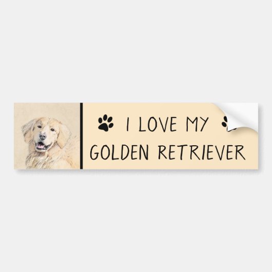 Golden Retriever schilderen - Kute Original Dog Ar Bumpersticker (Voorkant)