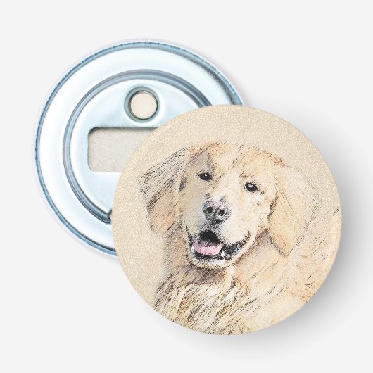 Golden Retriever schilderen - Kute Original Dog Ar Button Flesopener (Voorkant)