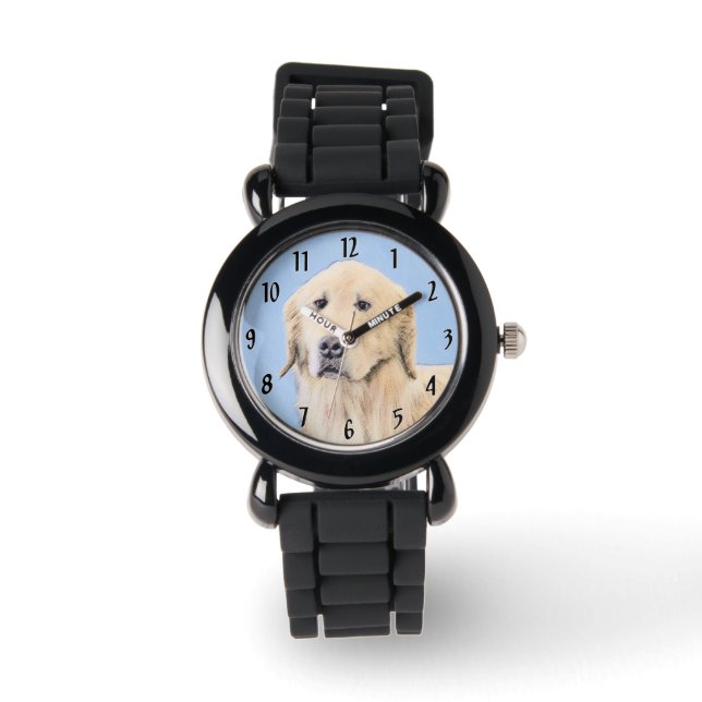 Golden Retriever schilderen - Kute Original Dog Ar Horloge (Voorkant)