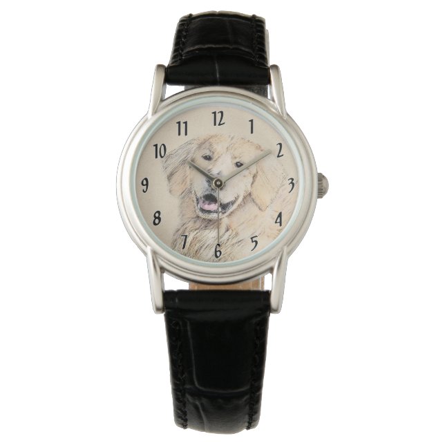 Golden Retriever schilderen - Kute Original Dog Ar Horloge (Voorkant)