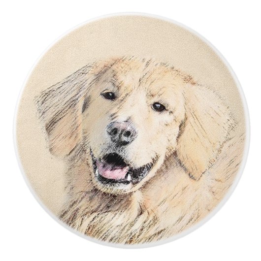 Golden Retriever schilderen - Kute Original Dog Ar Keramische Knop (Voorkant)