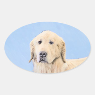 Golden Retriever schilderen - Kute Original Dog Ar Ovale Sticker