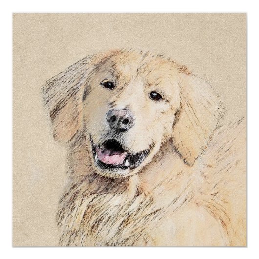 Golden Retriever schilderen - Kute Original Dog Ar Poster (Voorkant)