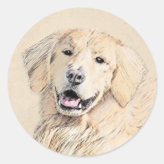 Golden Retriever schilderen - Kute Original Dog Ar Ronde Sticker (Voorkant)