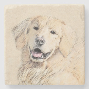 Golden Retriever schilderen - Kute Original Dog Ar Stenen Onderzetter