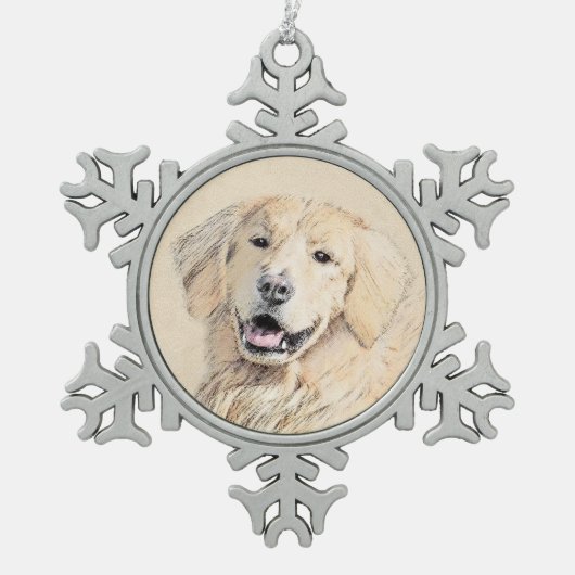Golden Retriever schilderen - Kute Original Dog Ar Tin Sneeuwvlok Ornament (Voorkant)