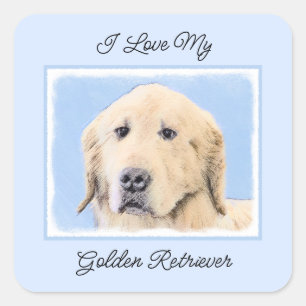 Golden Retriever schilderen - Kute Original Dog Ar Vierkante Sticker