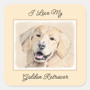 Golden Retriever schilderen - Kute Original Dog Ar Vierkante Sticker