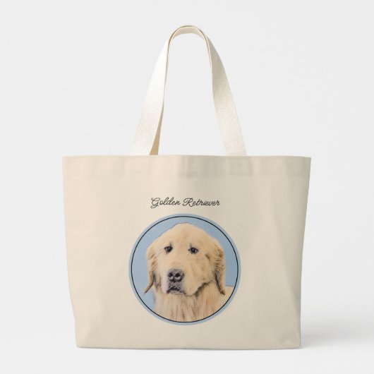Golden Retriever schilderij Schattigee originele h Grote Tote Bag (Achterkant)